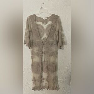 Rebellion Sheer Taupe Lace Overlay Cover-Up